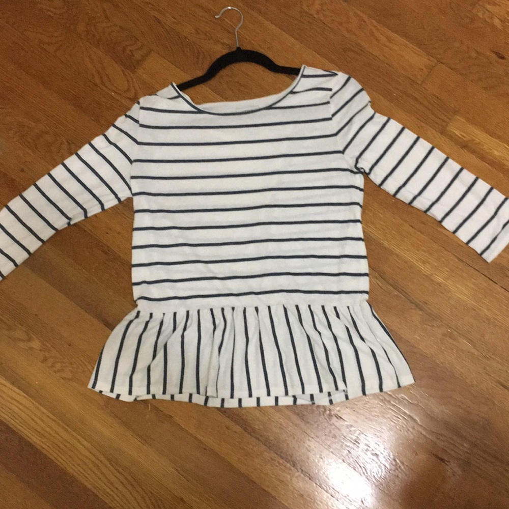 White shirt navy striped
